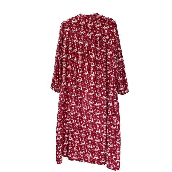 Vintage LL Bean Womens Large Red Nightgown Reindeer Christmas Grandma Cozy Flaw - Picture 2 of 9